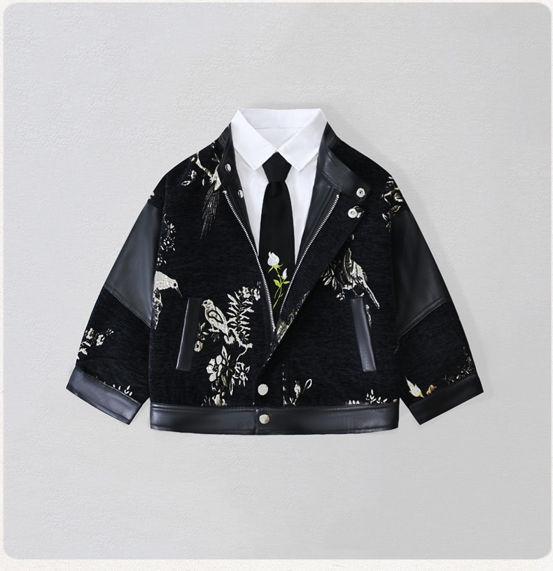 Photography Year - Gentleman Kids Embroidery Motorcycle Pu Leather