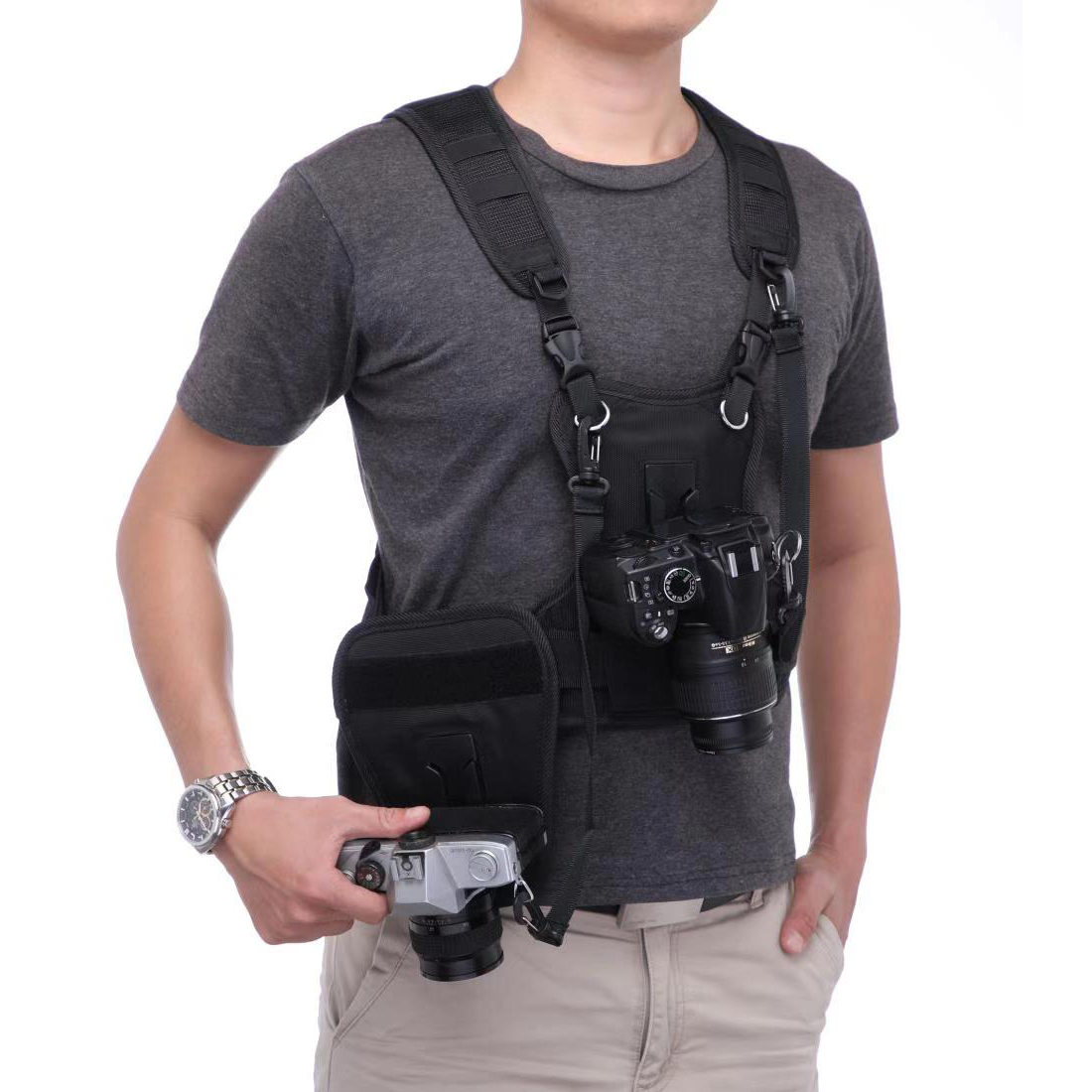 Mang 2 Máy Ảnh DSLR Đôi Dây Đe - đánh giá và giá Photography Vest